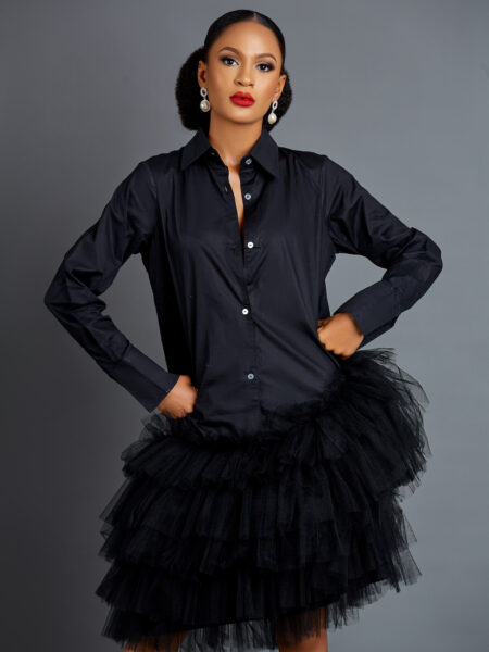 Tierred Tulle Shirt Dress