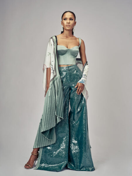 Crepe Corset and Sequined Trouser With Limono Set