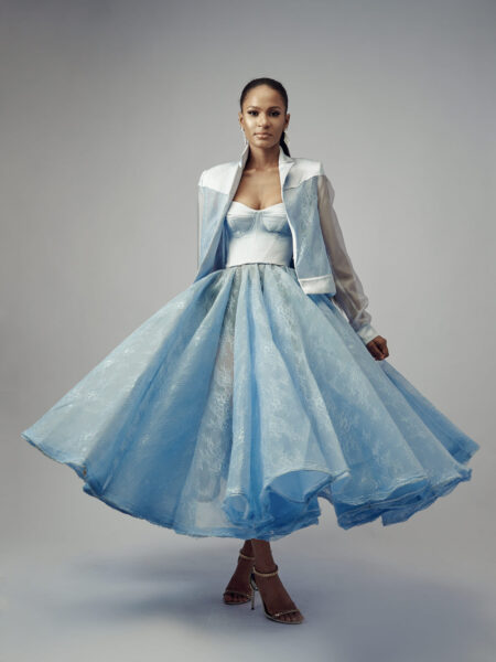 Mid Length Chantilly Lace and Organza Skirt Set