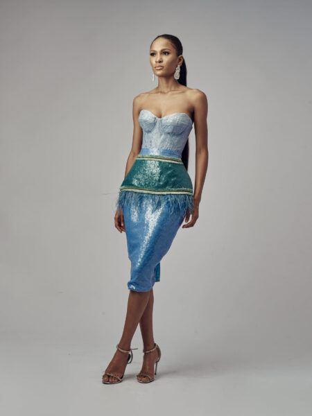 Chantilly Lace Corset With Sequined Midi Skirt